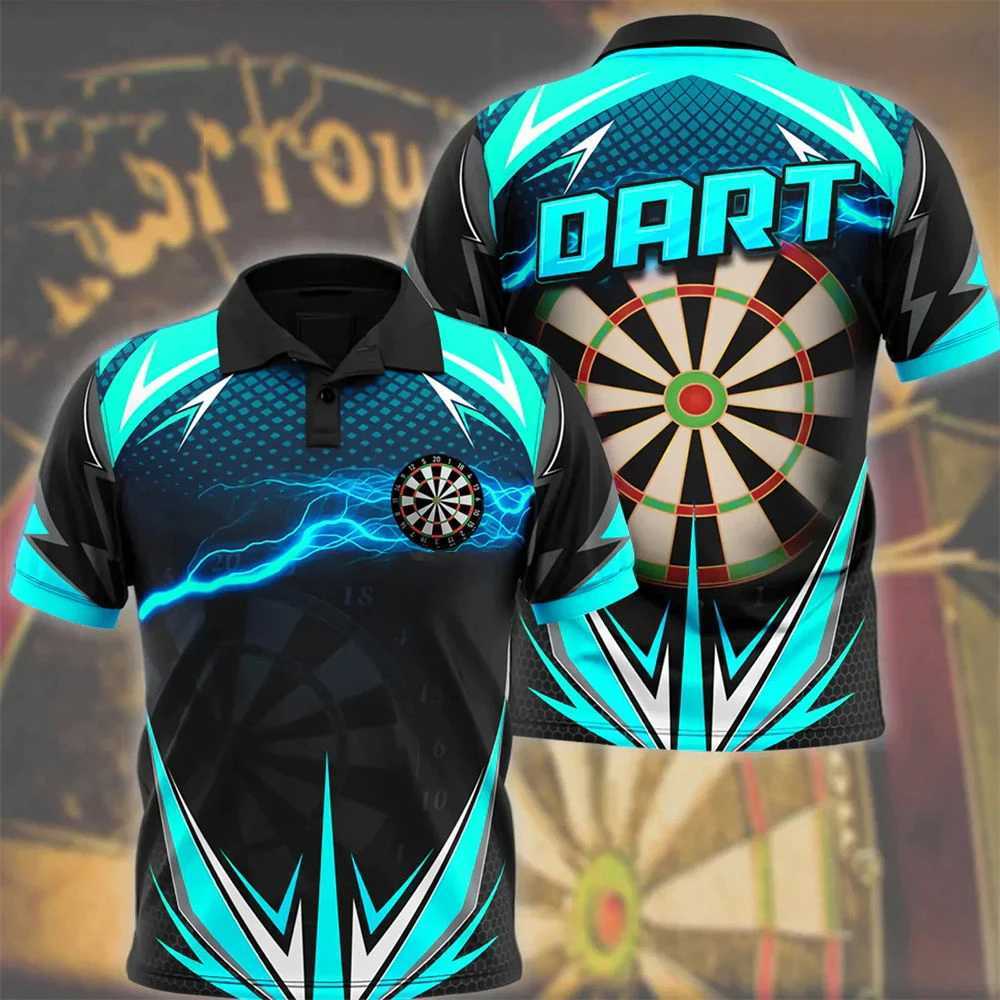 Men's T-Shirts Mens Polo T-shirt Fashion Printed 3D Dart Turntable T-shirt Hip Hop Harajuku Street Clothing Oversized Collar Short Sleeve Shirt J