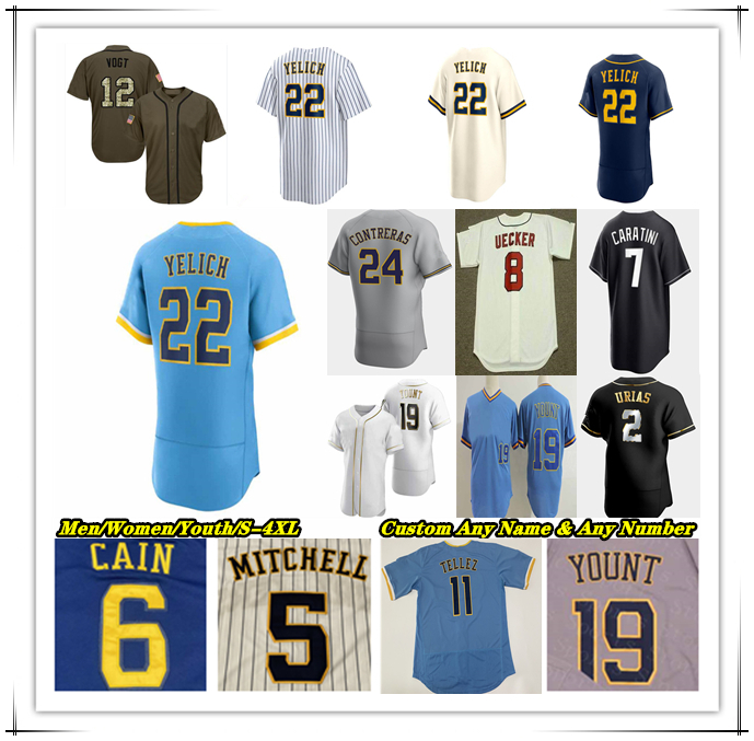 Baseball Jersey Jackson Chourio 22 Yelich Sal Frelick William Contreras Rhys Hoskins Brice Turang Robin Yount Brice Turang Freddy Peralta Joey Ortiz Tobias Myers 4X
