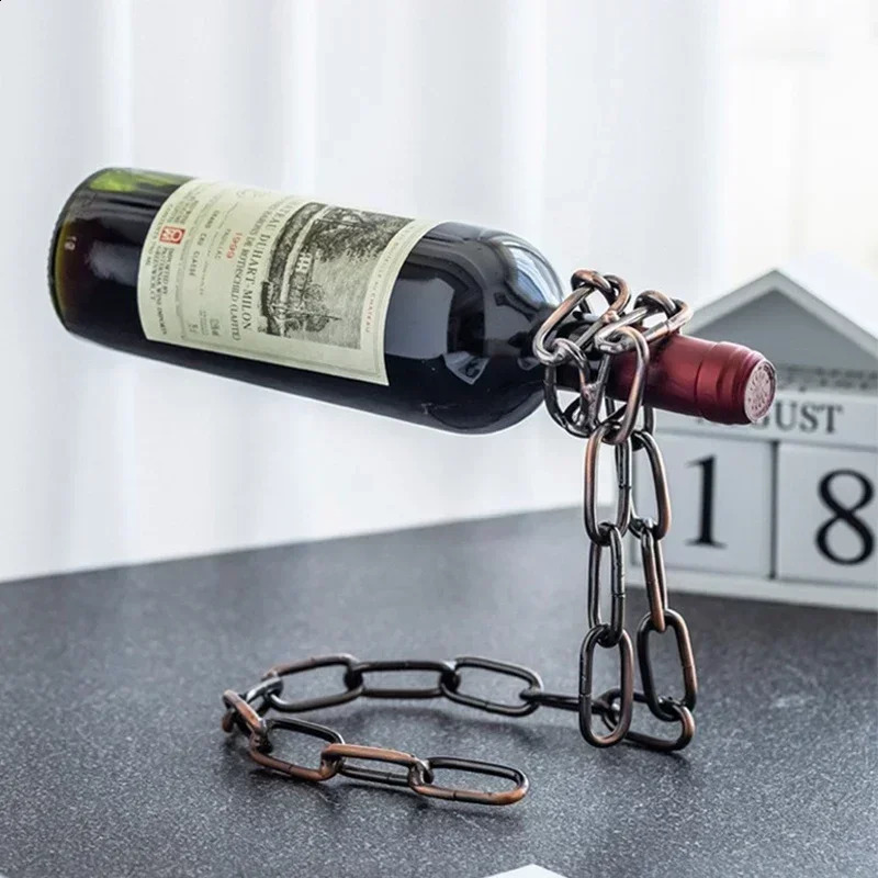 Magic hanging iron chain wine rack one bottle of display kitchen k 250225