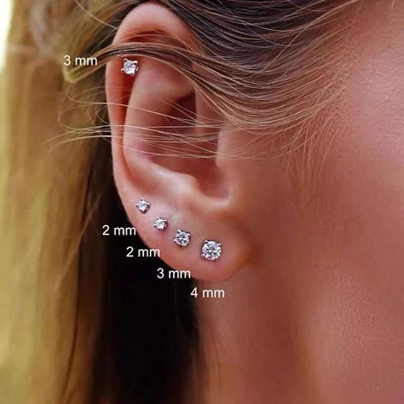 Classic Zirconia Stud Earrings for Women Men Sparkg Crystal Rose Gold Color Wedding Engagement Ear Accessories Jewelry E035