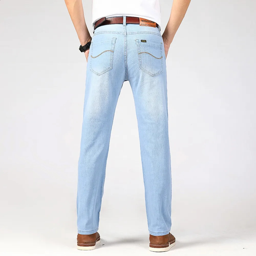 Wthinlee Spring Summer Business Jeans Men Light Blue Casual Straight Stretch Fashion Classic Work Denim Trousers Clothing 250228
