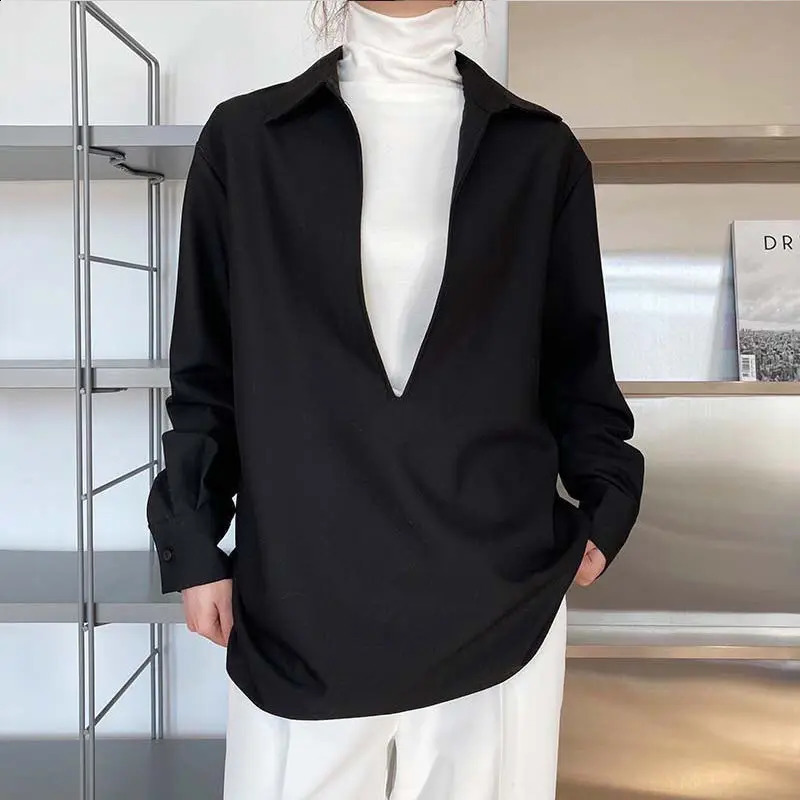 Fashionable British white shirt womens feels spring and autumn long sleeved retro Korean V-neck coral color solid color matching top 250225