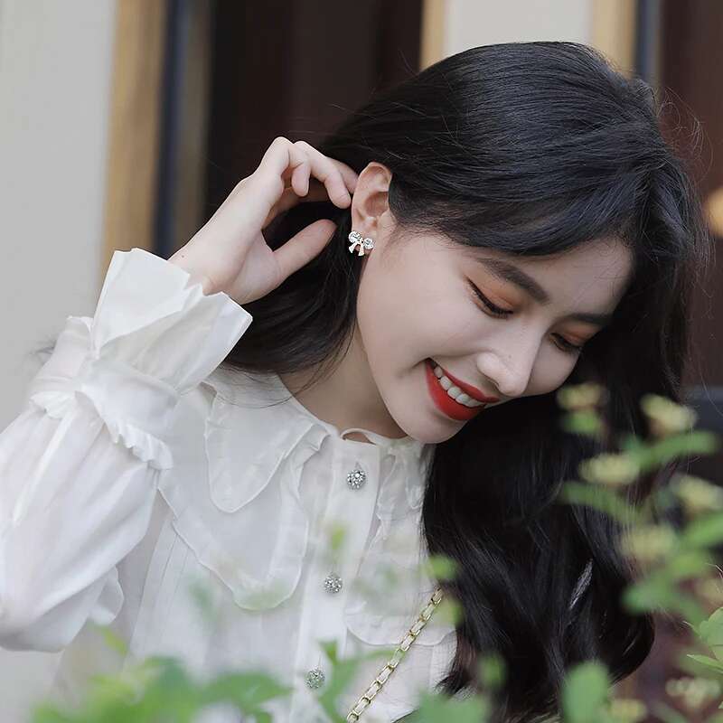 Summer Autumn Cute Vintage Personality Pave Zircon Pearl Bow wer Stud Earrings For Women Girls Fashion Charm Jewelry LS410
