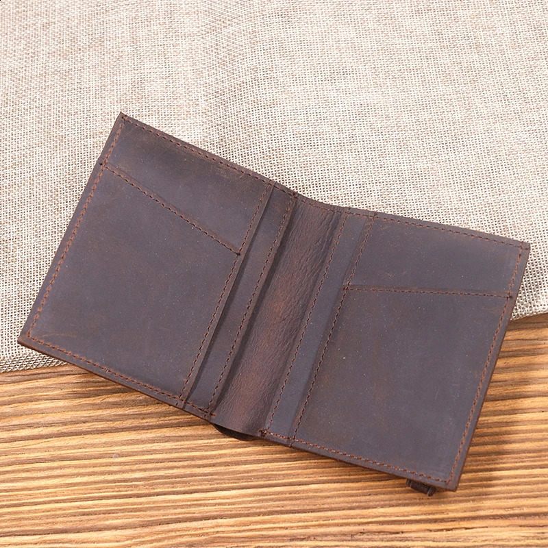 Genuine Leather Wallet For Men Male Vintage Cowhide Short Bifold Small Slim Mens Purse Card Holder With Zipper Coin Pocket 250228