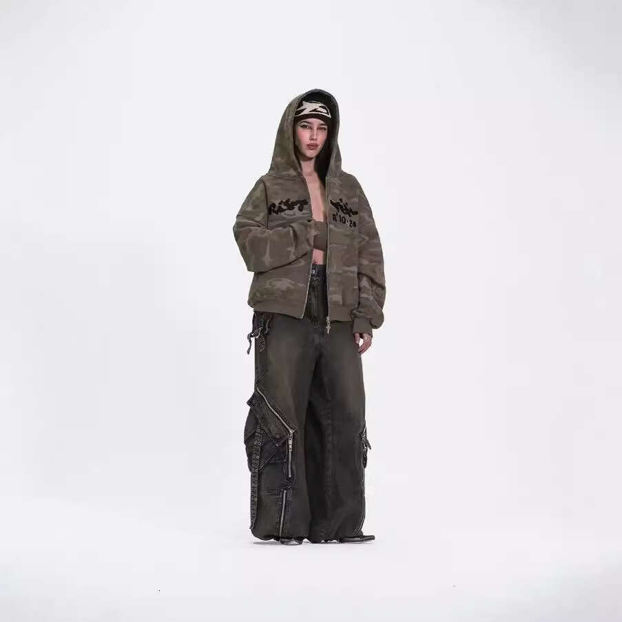 Fashionable Zipper Jacket for Men and Women, High Street Trendy Letter Embroidered Hoodie