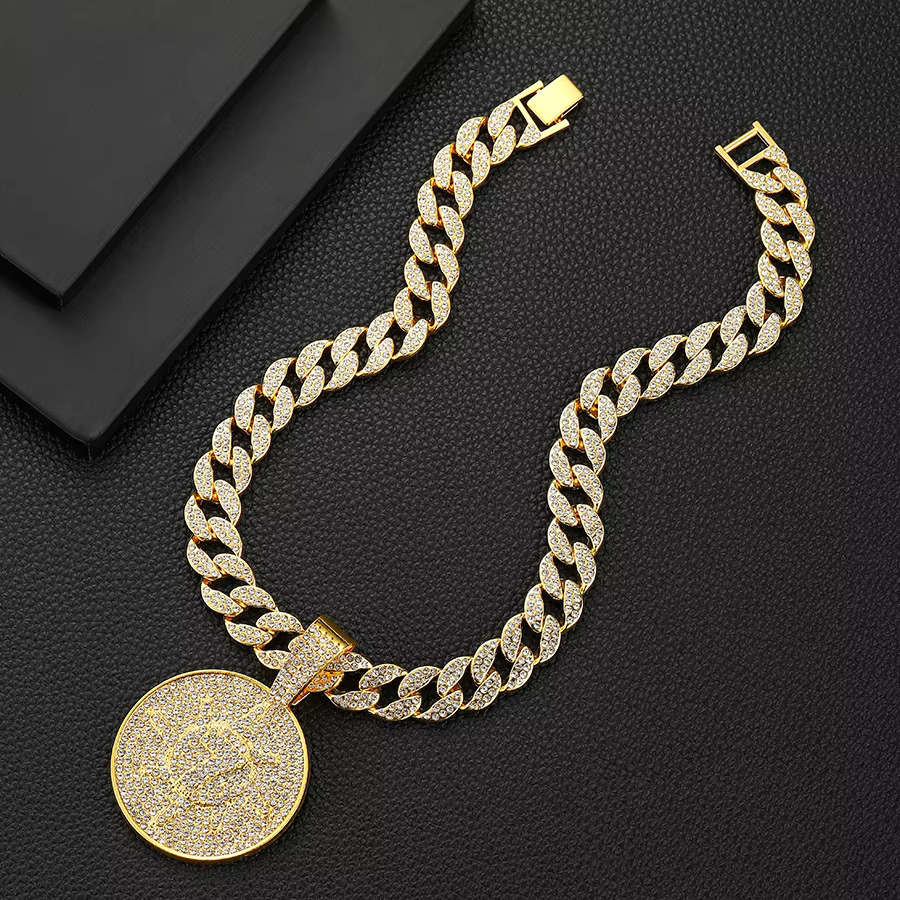 Large Men's Iced Pendant Cuban Chain 20mm Medal Necklace Hip Hop Jewelry