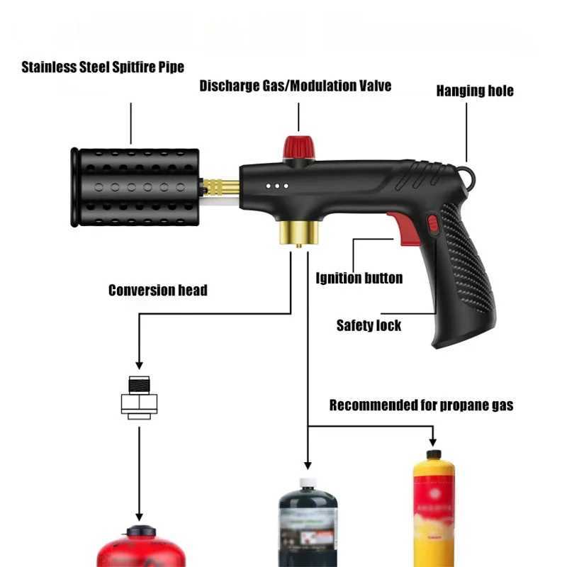 Multi-Function Flame Thrower Large Diameter Stainless Steel Flame Thrower Hose Safety Lock Design Propane Gas Tank Outdoor BBQT250301