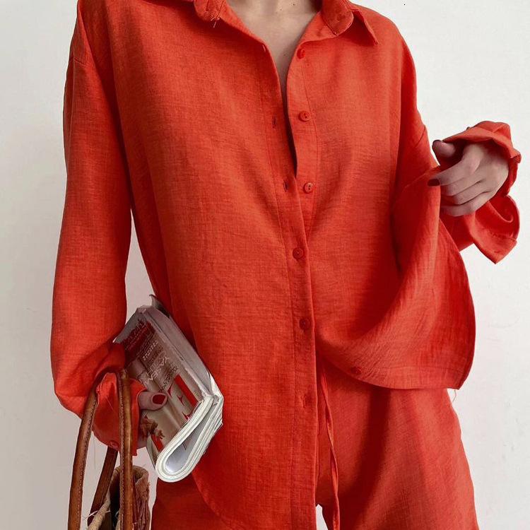 INS Style New2 New Casual Solid Polo Collar Long Sleeve Shirt Top Harlan Pants Two Piece Set