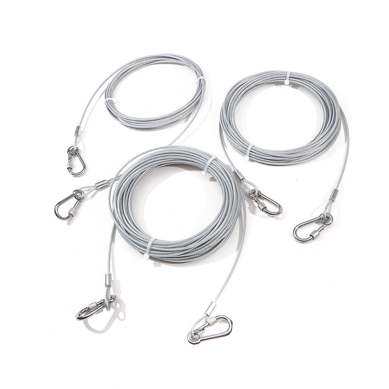Double-headed Dog Tie Out Cable Leash ,raction rope with metal buckle steel wire anti-rust training collar,Outdoor Dogs Strap