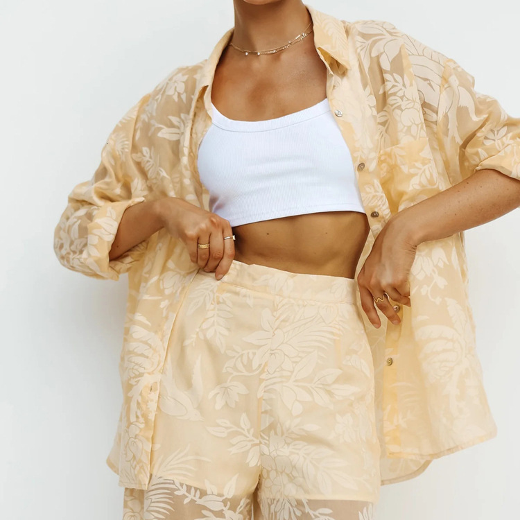 New3 Women's Elegant And Advanced Autumn Printing Sunscreen Long Sleeve Shirt Wide Leg Pants Set Two Pieces