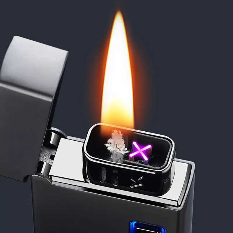 Rechargeable Induction Kerosene and Electric Lighter with LED Indicator Windproof Plasma Dual Arc Lighter 5 Induction ignitionT250301