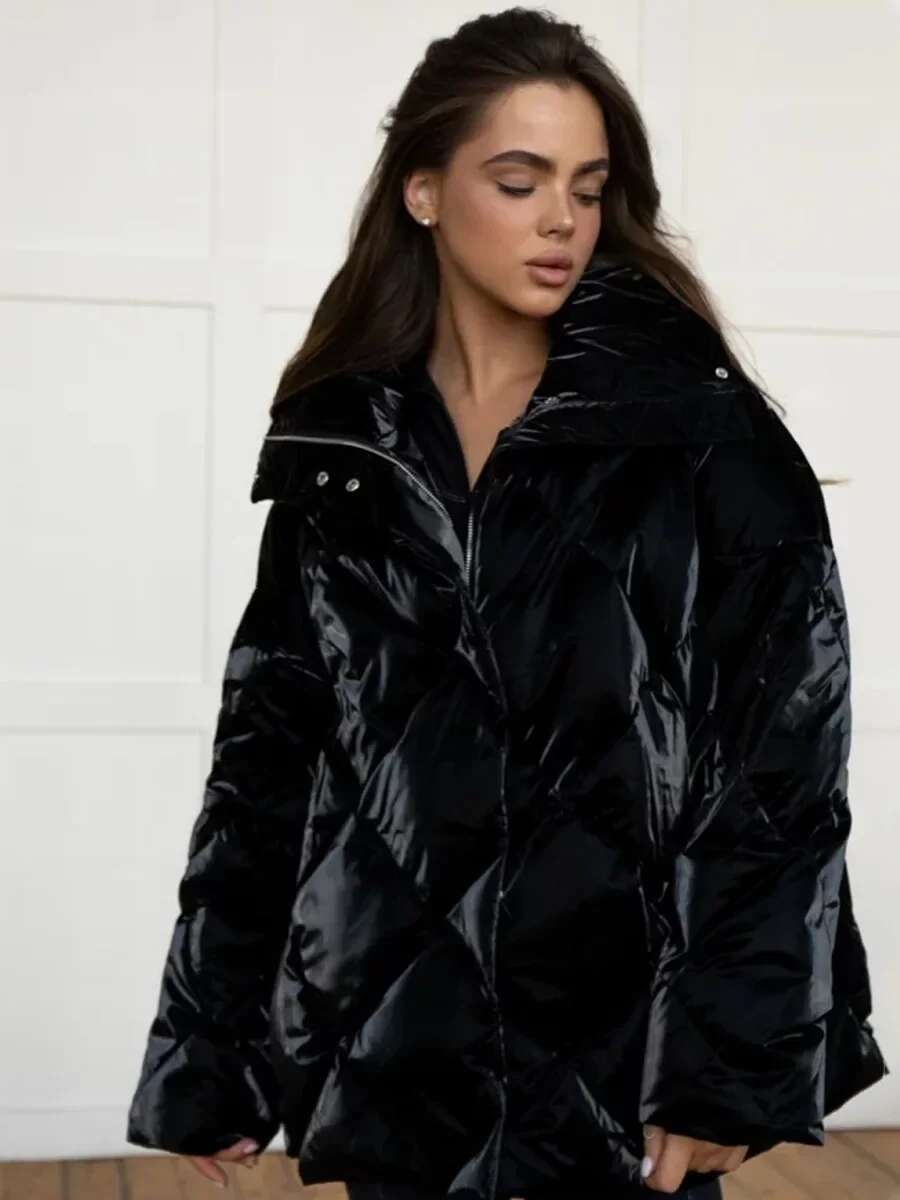 Women's Autumn Winter Thicken Warm Matte Glossy Lapel Bread Fashion Loose Casual Cotton Jacket