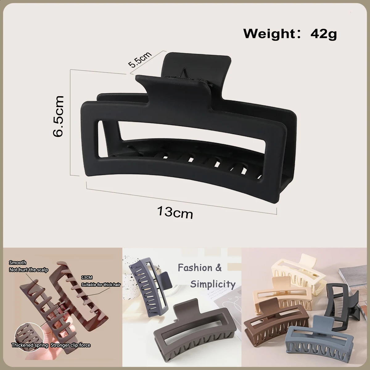 Fashion 13CM Oversized Solid Square Frosted Hair Shark Clip Headdress Accessories Suitable For Women Girls Thick 250218