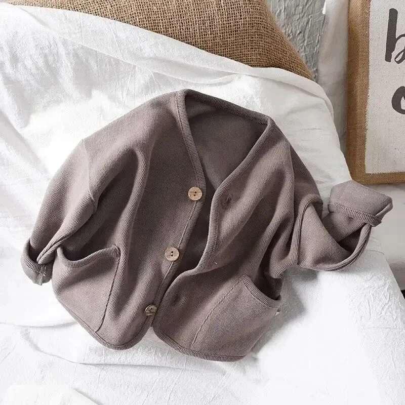 Ddmyshoesvip Korean Yrs Children S Loose Solid Color Long Sleeved Cardigan Autumn Style Pure Cotton Casual Top Jacket For Boys And Girls