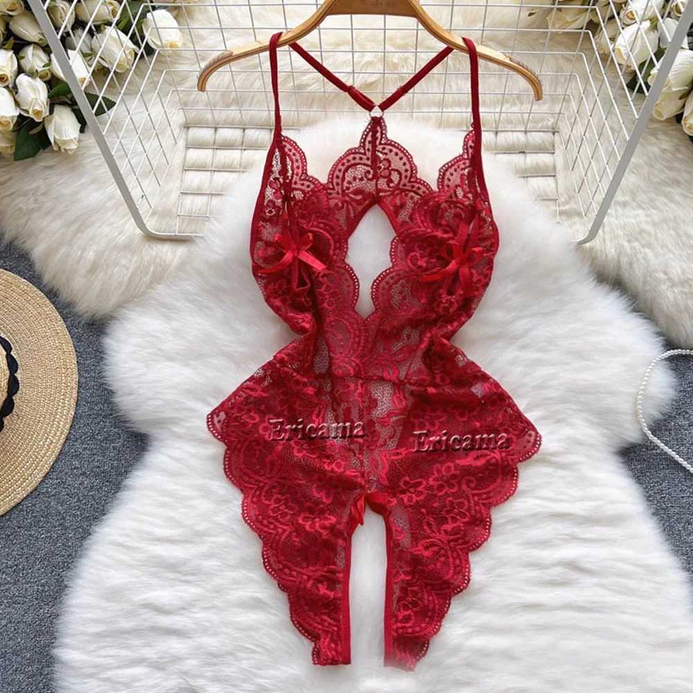 Sexy Lingerie Lace Transparent One Piece Bodysuit For Women Hollow Out Underwear Lace Up Teddy Erotic Lingerie Babydoll LeotardsXJ250301