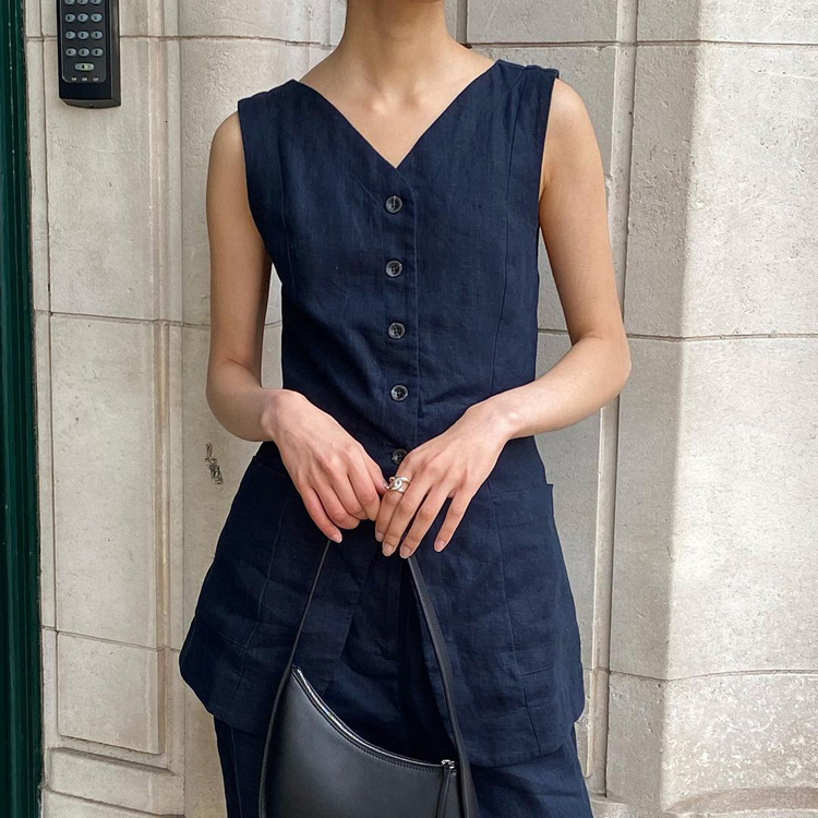 Tibetan Blue Sleeveless Vest Pants For New4 Summer Fashion New Style, Waist And Tank Top, Slimming Two Piece Set