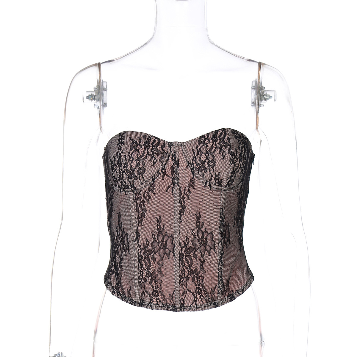Women's Clothing 20224 Winter New Product Sexy Lace Fishbone Slim Fit Backless Waist Cinched Strapless Top