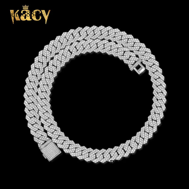 Hip hop 2 rows 12mm pure sier platinum gold-plated chilled VVS silica Cuban chain rock jewelry