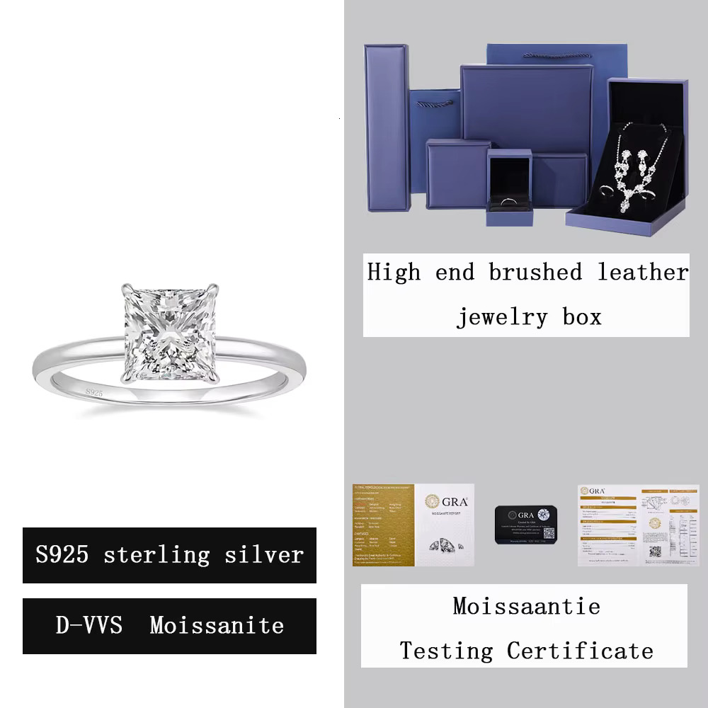 S Sterg Sier Princess square Dia with D-color VVS Moissanite Fashionable Light Wedding Ring