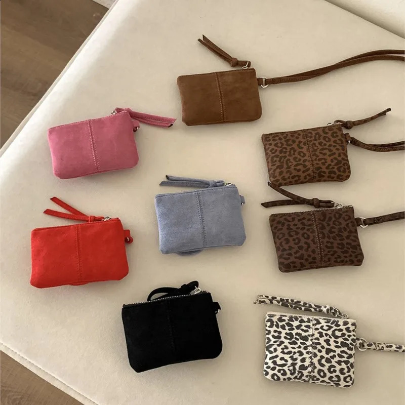 Leopard Print Hanging Neck Wallet For Women Small Square Bag Money Purse Card Holder Fashion Mini Suede Bag Coin Purses 250228