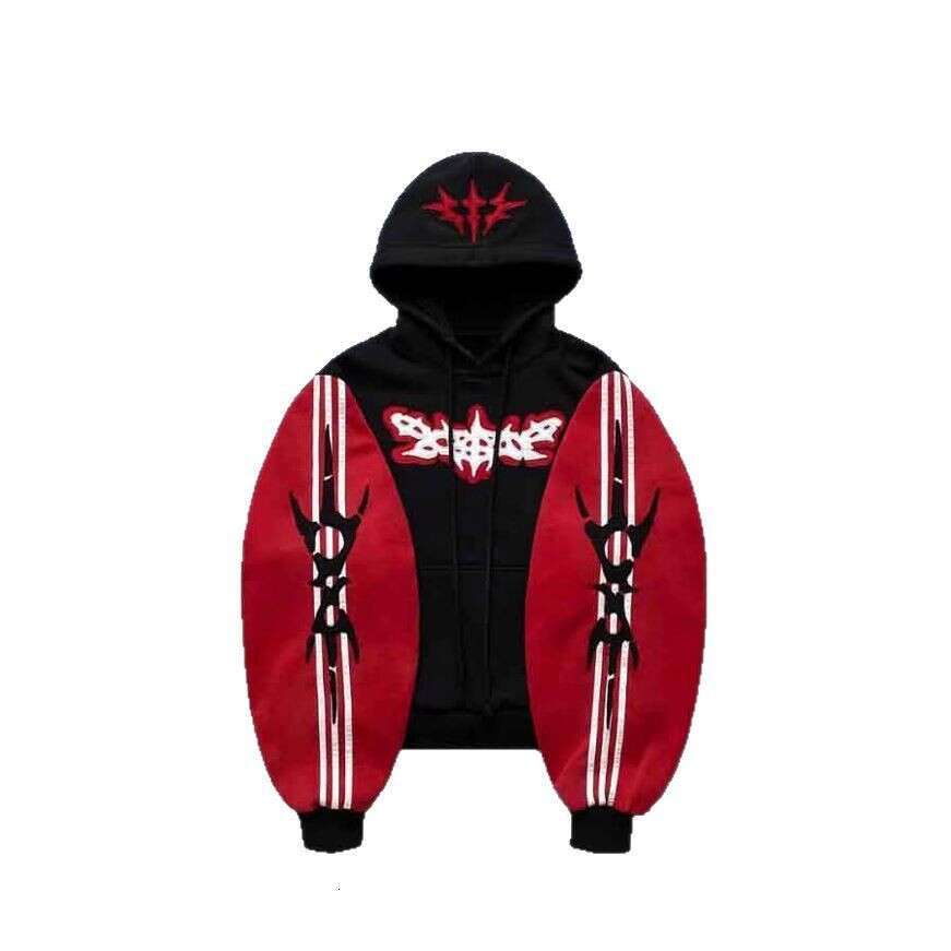 High street contrasting American ins style autumn patchwork hooded sweatshirt for men and women loose top