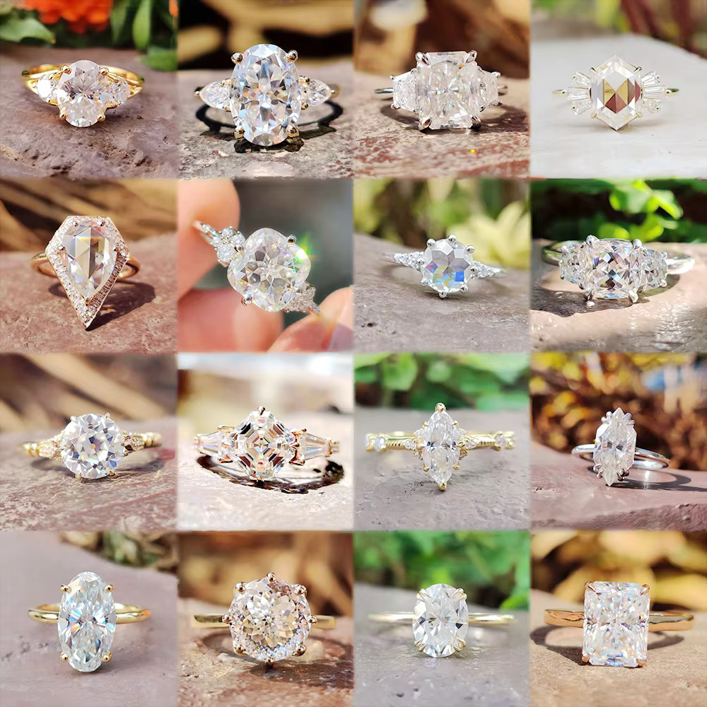 Wholesale GRA Vvs Moissanite 10K 14K 18K Solid Gold Custom Emerald Radiant Oval Cut Engagement 925 Silver Diamond Ring Women Men