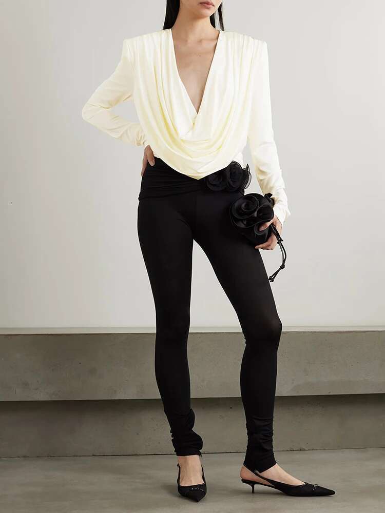 Solid Patchwork Folds Casual Blouses For Women Swinging Collar Long Sleeve Minimalist Slimming Pullover Blouse Female New
