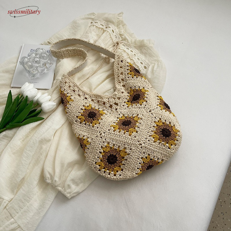 2025 Spring/Summer New Flower Handmade Daisy Grass Woven Bag, Women's Travel Beach Vacation Shoulder Bag #swissmilitary