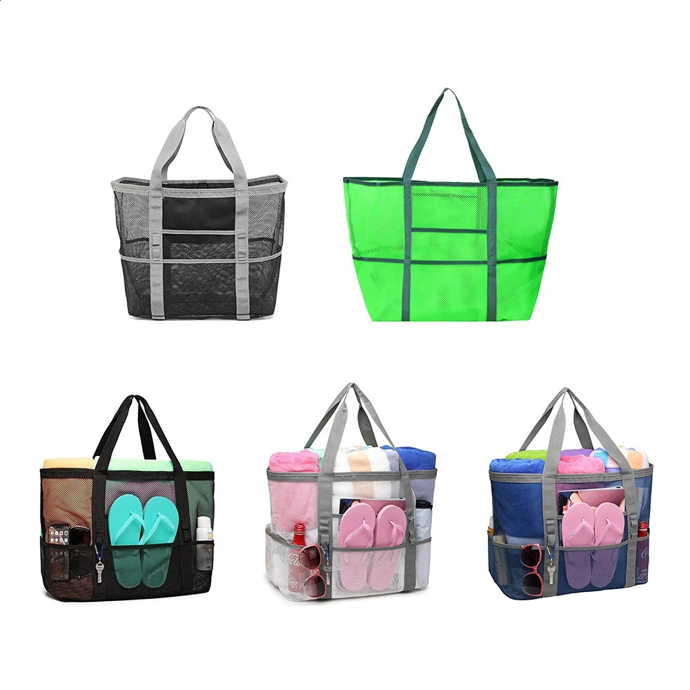 Beach Bag Mesh Beach Handbag Oversized Sandbeach Tote Toy Towel Flip-flop Storage Bag Market Grocery Picnic Tote for Outgoing 250305