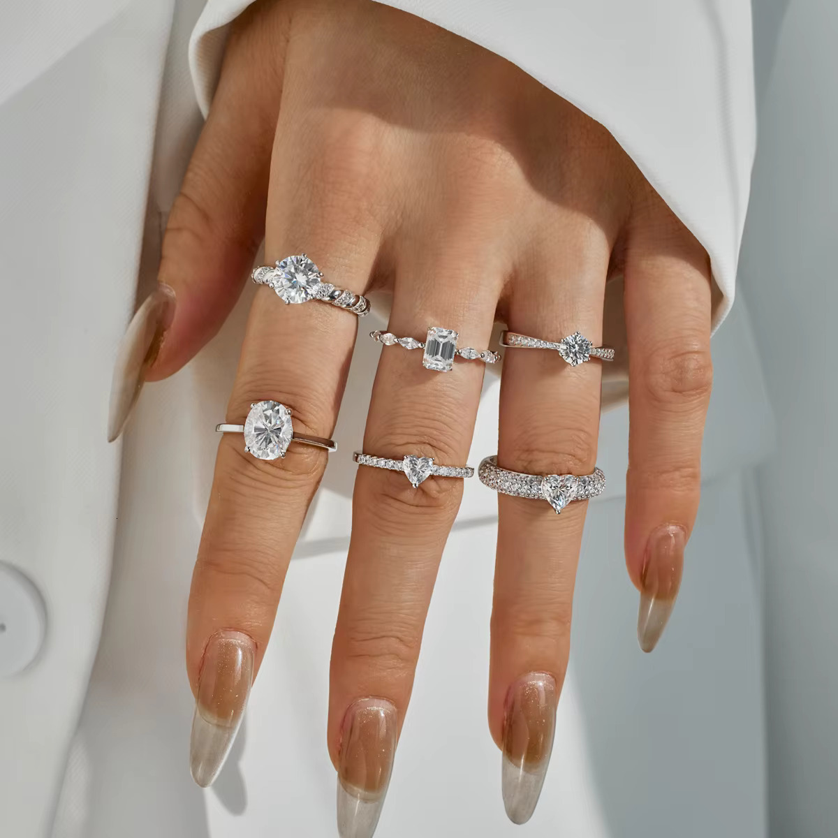 Enchanting Romance Couture Jewelry S925 Silver Wedding Band Solitaire VVS1 D Moissanite 5A Zirconia Promise Engagement Rings