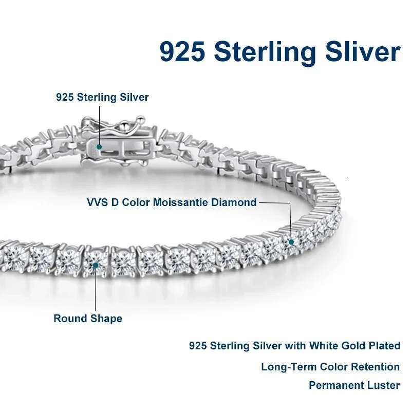 Coderia 5mm Moissanite tennis bracelet Women's and men's universal bracelet Sterg Sier with platinum gold plated full Dia jewelry gift