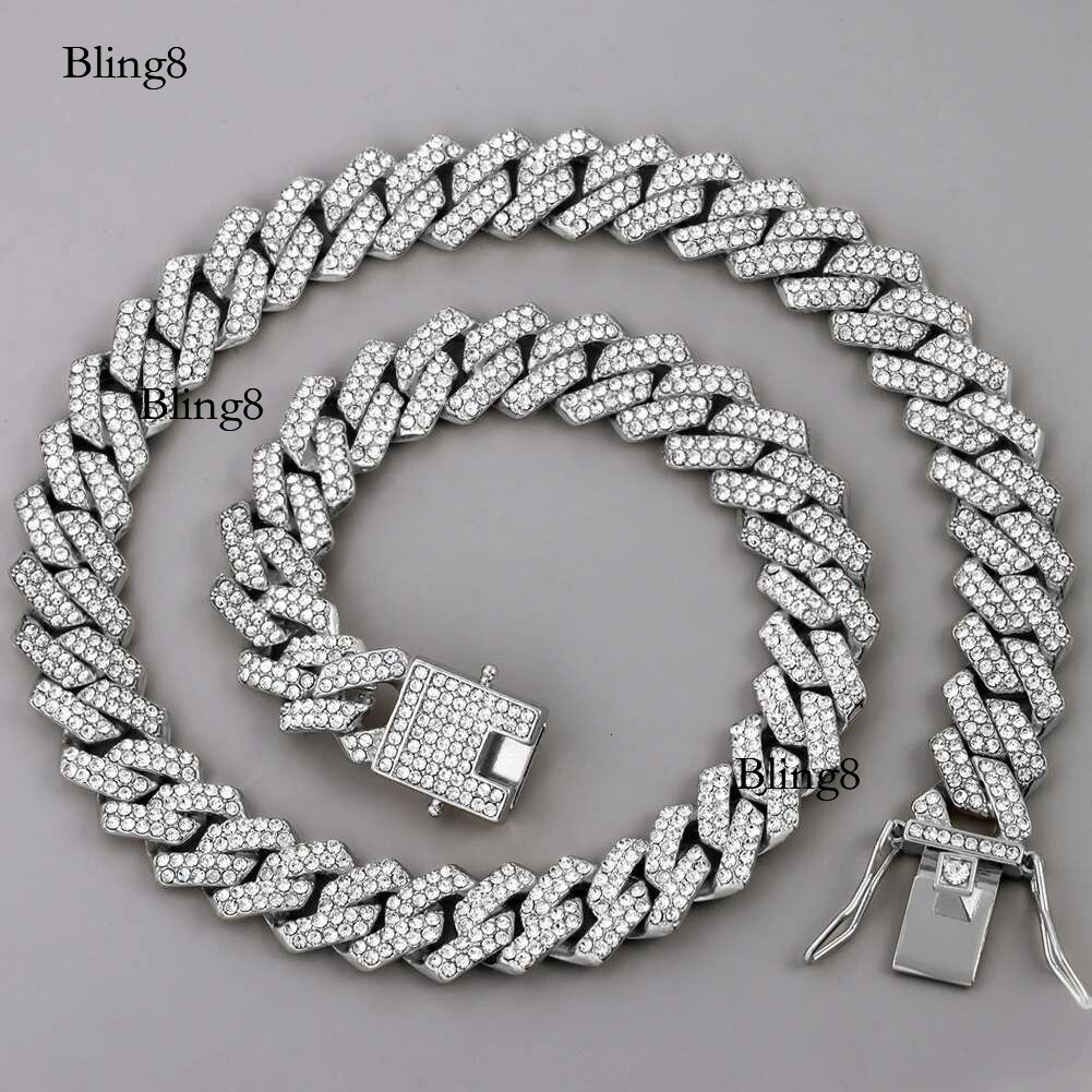 Hip Hop 14MM Prong k Necklace Men Women Iced Out Rhie Paved Rhombus Cuban Chain Necklaces Bracelet Jewelry