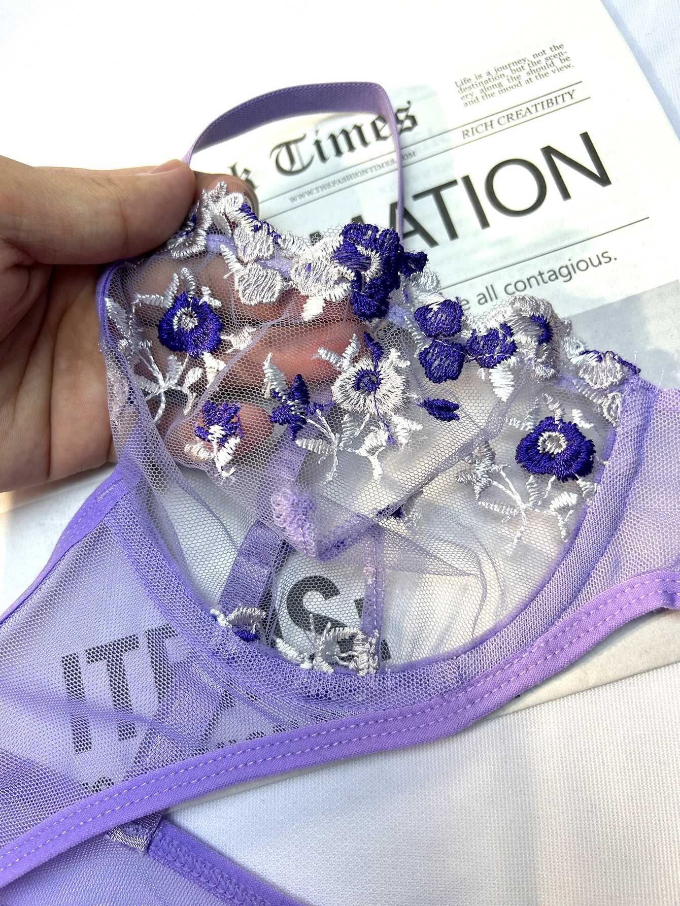 Purple Sexy Lingerie Woman Lace Transparent Underwear Fairy Embroidery Brief Sets Delicate Bra Panties Kits Erotic Brief SetsXJ250301