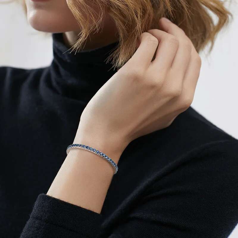 KNOBSPIN Blue Moissanite Tennis Bracelets for Women Man 3mm 4mm Lab Grow Dia with Certificate Sier Plated Bracelet