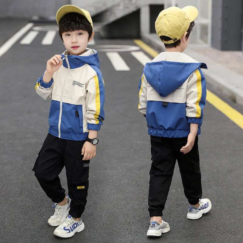 Ddmyshoesvip Boys Windbreaker Jackets Spring Autumn Big Kids Hooded Cardigan Coats Children Clothes Casual Sportwear Outerwear Years