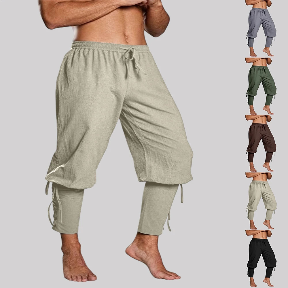 Mens Medieval Pants Pirate Lace Top Renaissance Trouser Retro Viking Mens Brown Black Fancy Dress Party 250228