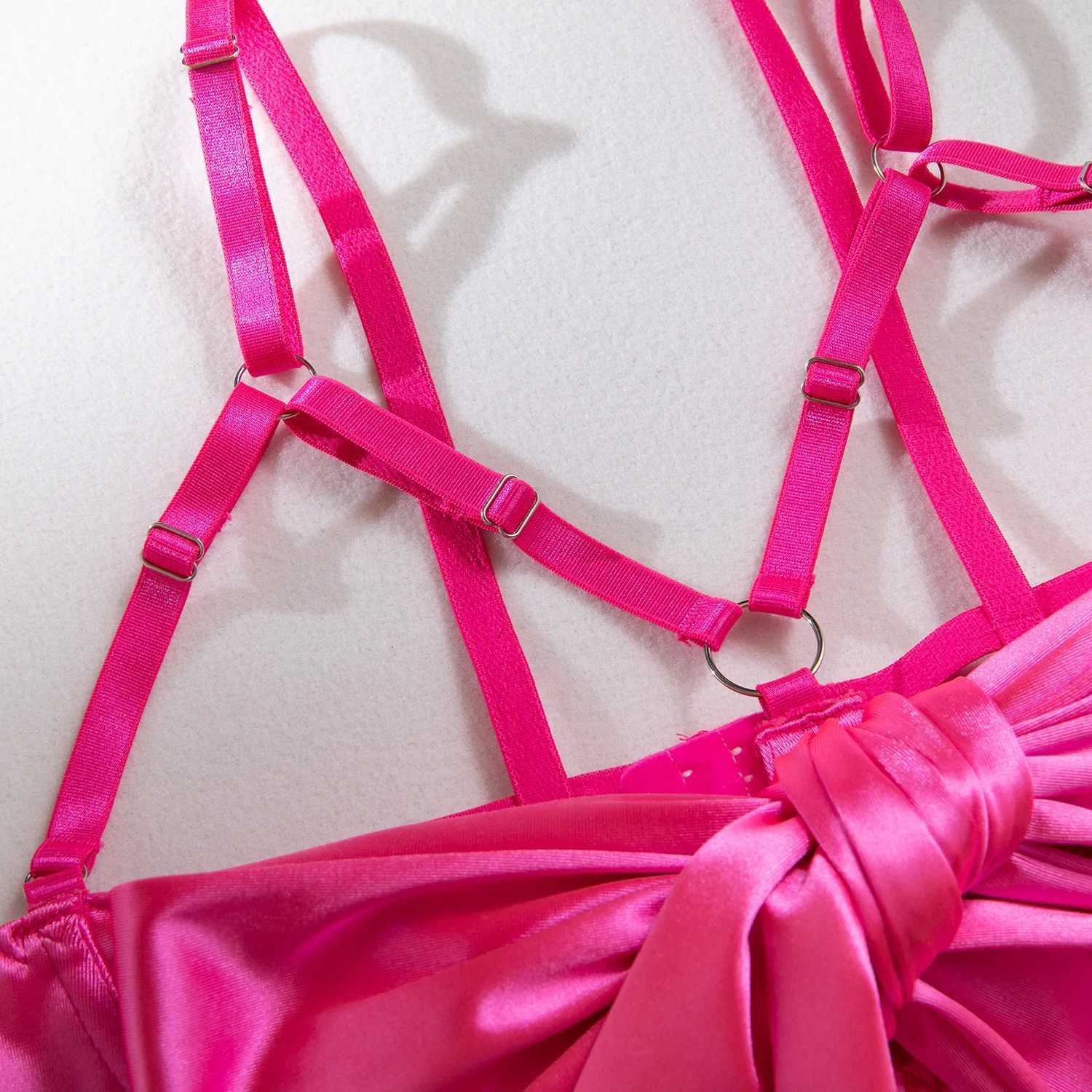 Sexy Solid Stain Lingerie Set Womens Hollow Out Bow Lace Up Exotic Apparel Suit Pure Desire Style Uniform Underwear Bra BriefXJ250301