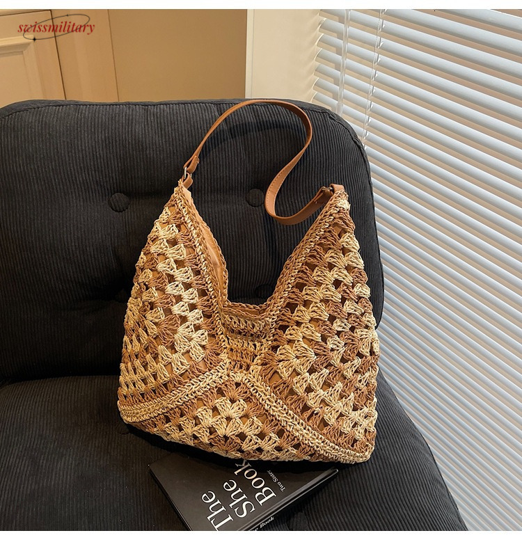 2025 Large Capacity for Women Summer Seaside Vacation Straw Woven Versatile Commuter Single Shoulder Tote Bag #swissmilitary