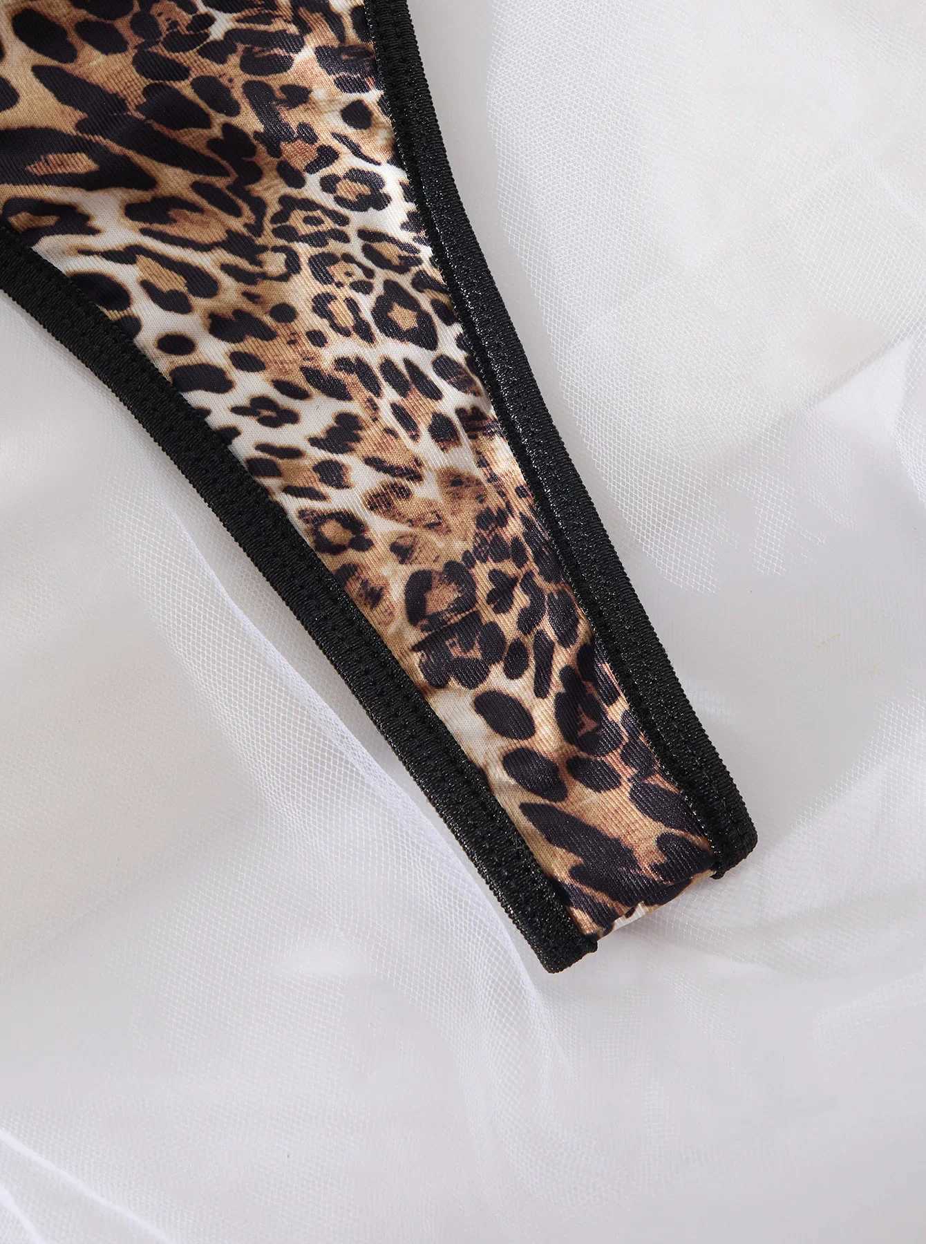 Leopard lace lingerie briefs sets woomen large size sexy underwear ultra-thin push up bra underpants setXJ250301
