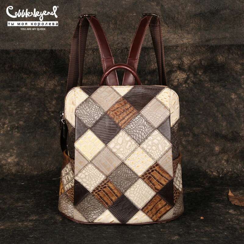 Women's Retro Backpack Genuine Leather Shoulder Bags 12 Inches Travel For Lady Patchwork Quality Laptop Bag New Fashion