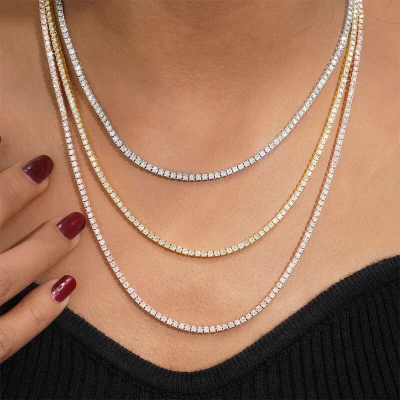 Hip hop Necklace Sterg Sier Moisssanite Dia Tennis Chain for Women & Men