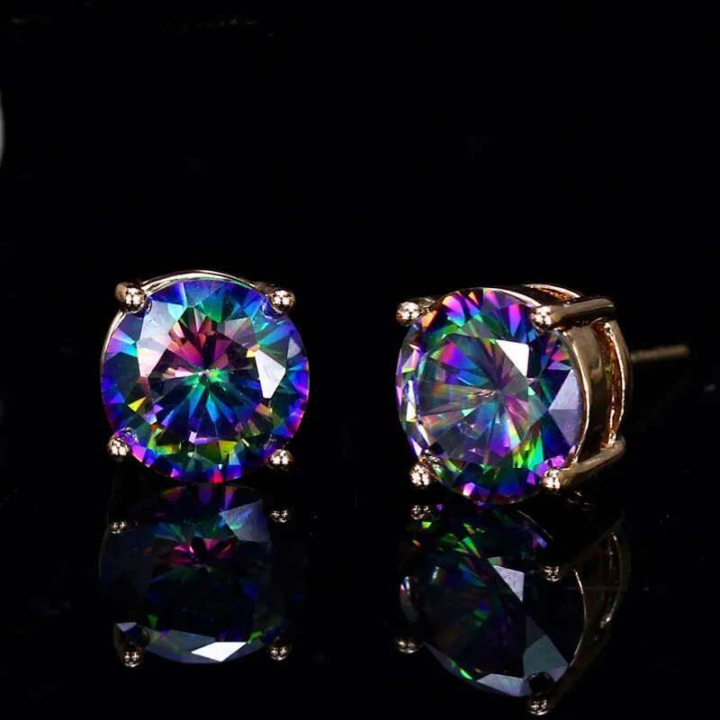 Red Crystal Round Stone Stud For Women Men Wedding Jewelry Mystic Rainbow Fire Blue Green Zircon Double Earrings