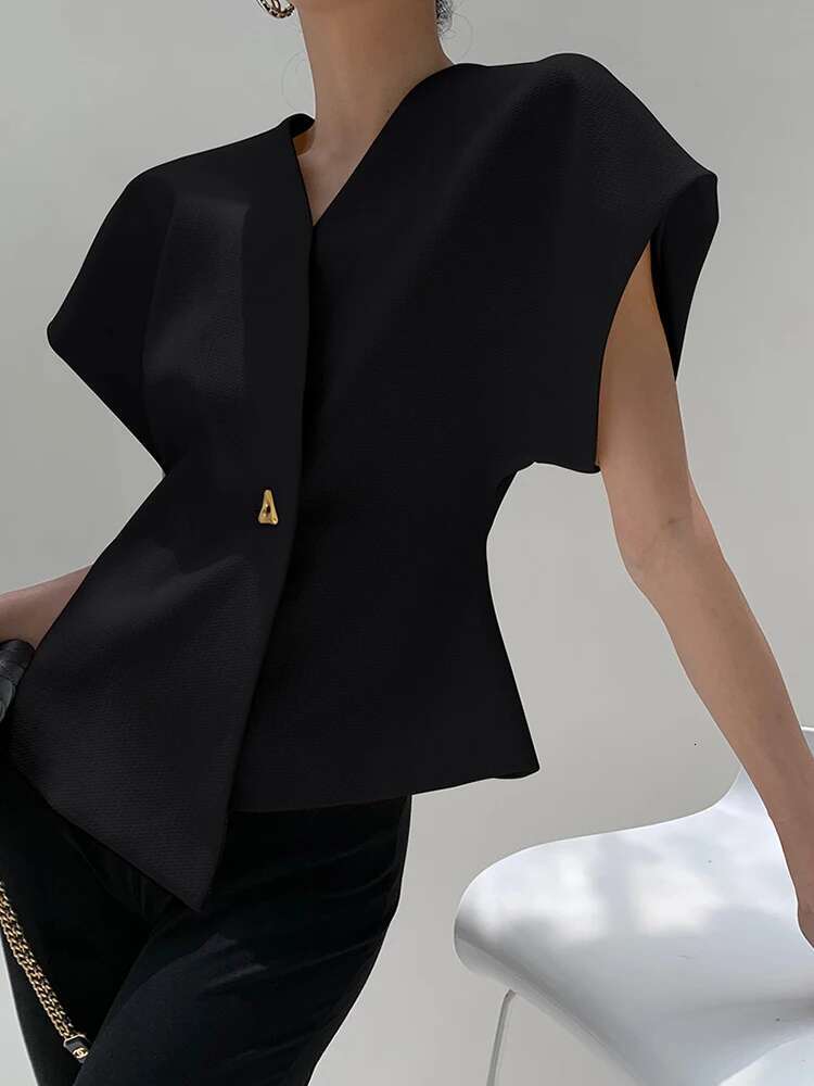 Solid Slimming Waistcoats For Women V Neck Sleeveless Tunic Irregular Patchwork Button Waistcoat Female Fashion New