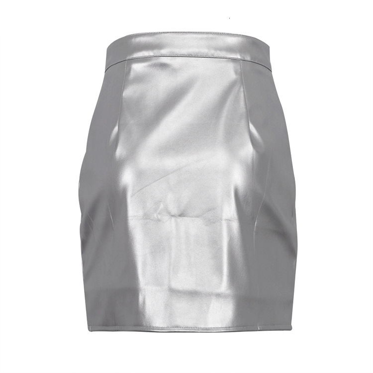 Metallic PU Design, Niche Leather Women's Sexy High Waisted Versatile Half Skirt, Hip Hugging Short Skirt