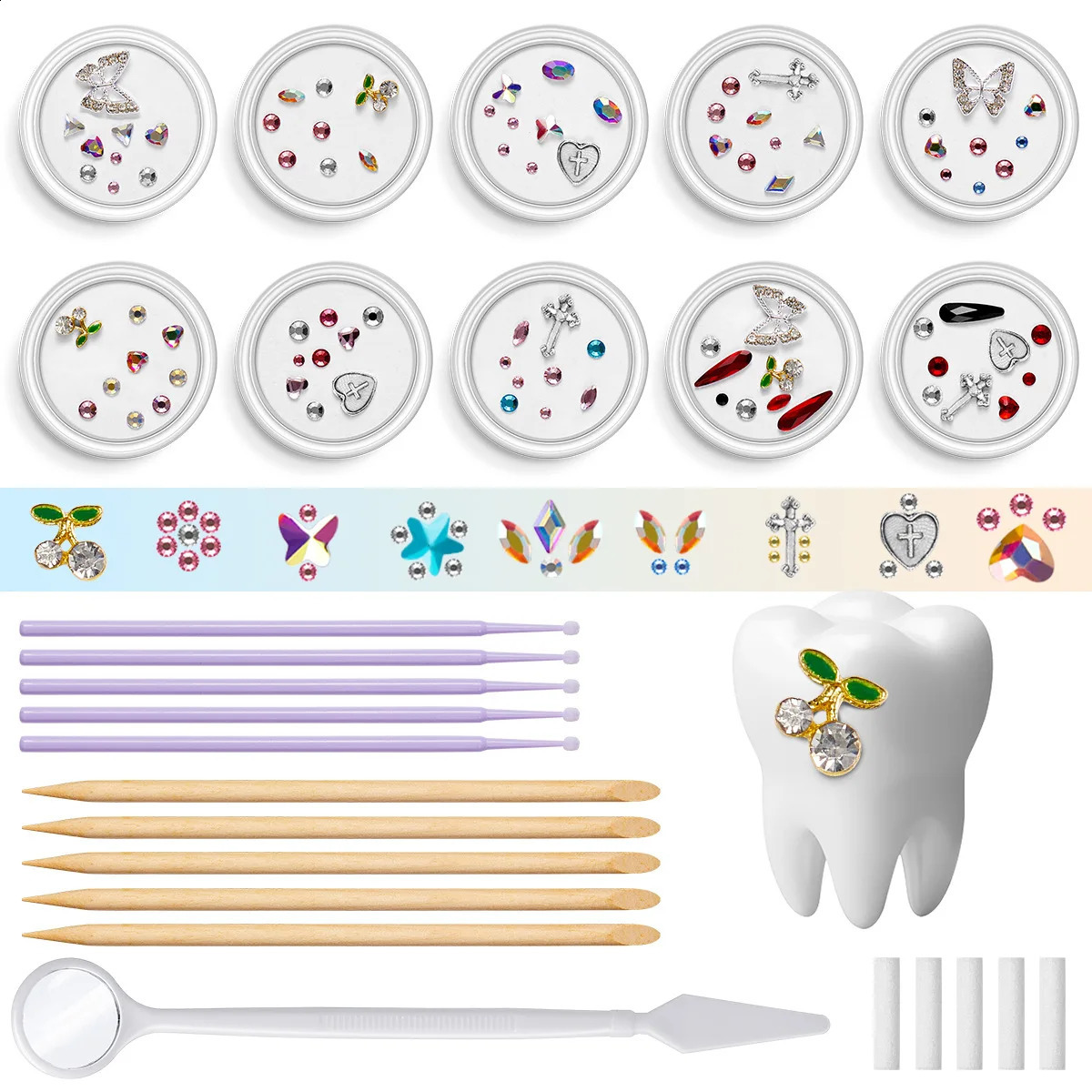 1 Set Fashion Professional Tooth Gems Kit Tooth Stones Jewelry Teeth Decoration Various Shapes Teeth Diamonds Diy Dental Toys 250228