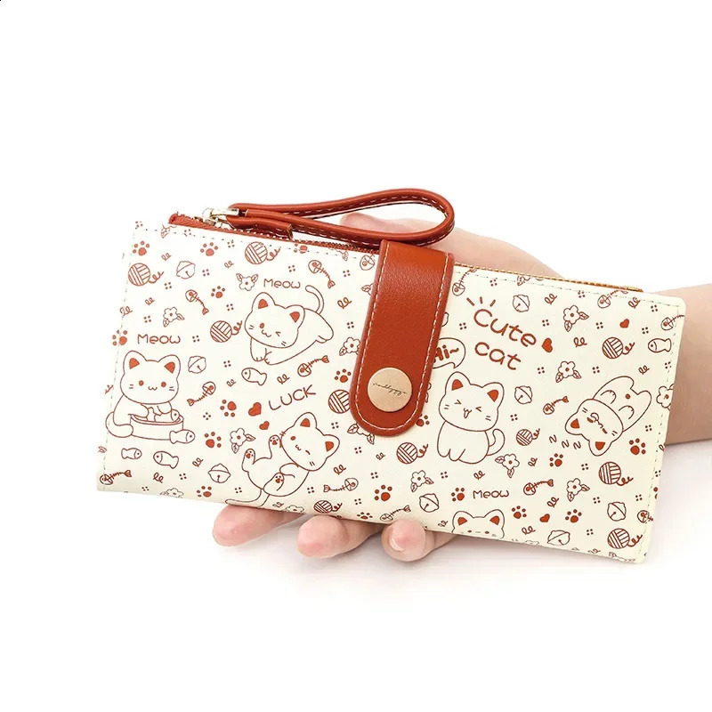 Cute cartoon long wallet womens multifunctional card wallet cat pattern clutch bag womens zipper coin wallet 250228