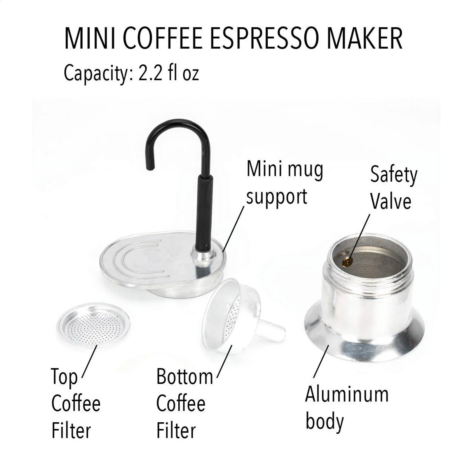 Spout Stovetop Moka Pot Aluminum Alloy 1 Cup 50ML Italian Coffee Maker Rust Lightweight Practical for Travel 250224 - view 5