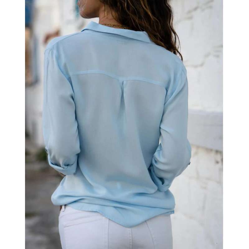 Autumn Women's Polo Collar Office Lady blouse Vintage Shirt Loose Button Up Down Shirts Fashion Tops