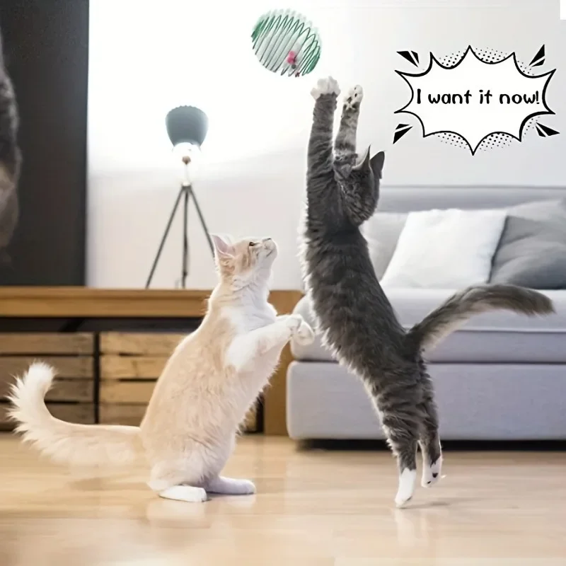 1Pc Funny Cat Toy Stretchable Kitten Springs Toys Interactive Rolling Cat Balls Pet Supplies Random Color