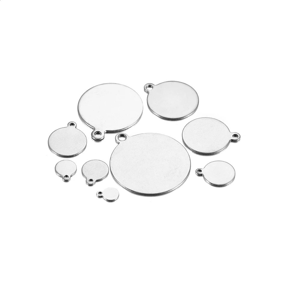 50-200pcs Custom Order Laser Engraved Stainless Steel Charms Personalized Round Custom Round Disc Jewelry Tags 250222